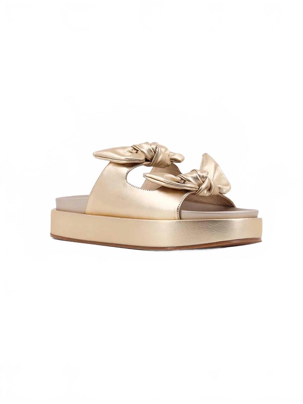 NEW SHU SHOP women's kiki bow flatform sandals in gold
